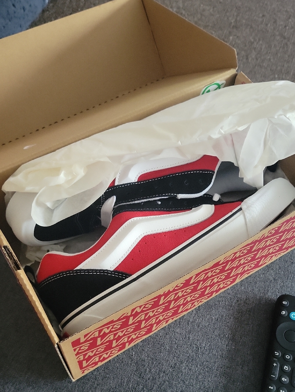Vans KNU Skool Low-Top Sneakers in Black, Red & White